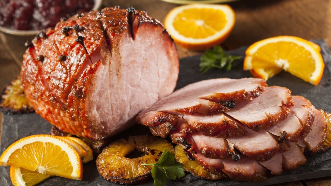 For all the turkey naysayers out there, there is ham. A 3-ounce serving of roasted ham has about 133 calories, similar to turkey. However, as Sara Haas, spokeswoman for the Academy of Nutrition and Dietetics points out, ham is higher in fat and salt than turkey.