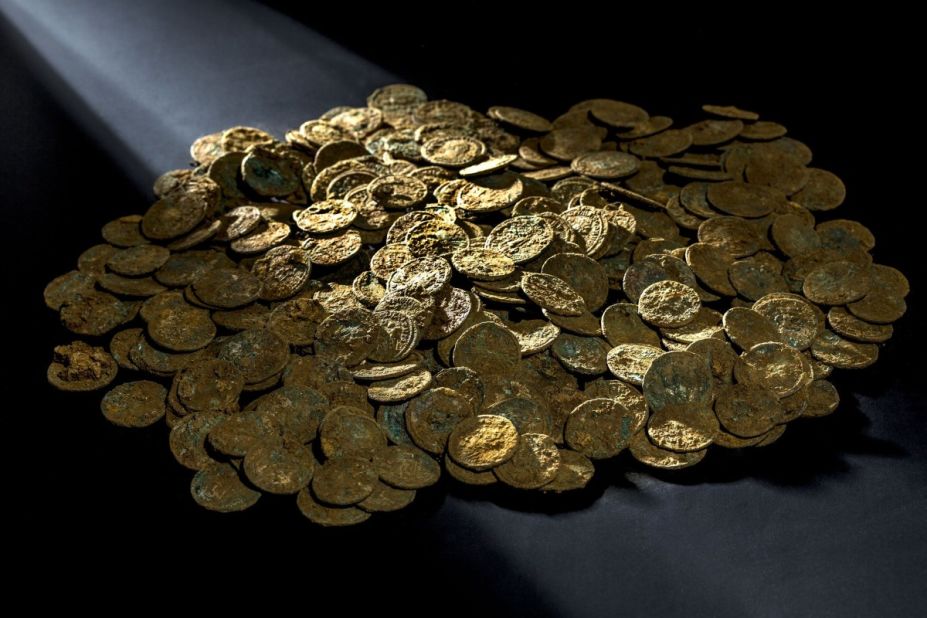 A Swiss farmer discovered the coins in his cherry orchard, after seeing a shimmering object. 