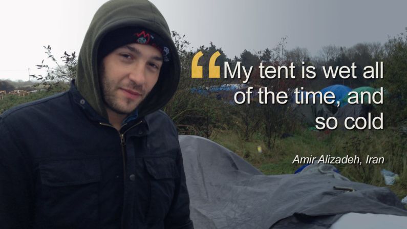 Around 6000 refugees live in squalid conditions in the Jungle camp in Calais, Northern France. Amir Alizadeh, from Iran said: "One month I'm here, and my problem is no medicine, all this rubbish here and all this rain."