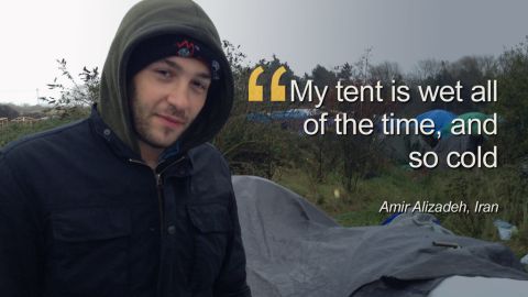 Around 6000 refugees live in squalid conditions in the Jungle camp in Calais, Northern France. Amir Alizadeh, from Iran said: "One month I'm here, and my problem is no medicine, all this rubbish here and all this rain."
