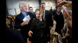 Image #: 40856824    Democratic U.S. presidential candidate Hillary Clinton (R) and former U.S. President Bill Clinton greet supporters at the Central Iowa Democrats Fall Barbecue in Ames, Iowa November 15, 2015. REUTERS/Mark Kauzlarich /LANDOV