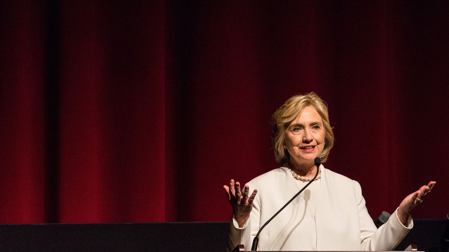 Democratic presidential hopeful Hillary Clinton speaks at the premier of the documentary film "Makers: Once and For All" at the School of Visual Arts on November 19, 2015 in New York City.