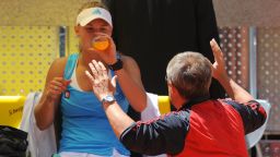 Danish Caroline Wozniacki listens to her coach Sven Groeneveld during their final match of the WTA Madrid Open claycourt tournament against Russian Dinara Safina on May 17, 2009 in Madrid.  AFP PHOTO / JAVIER SORIANO (Photo credit should read JAVIER SORIANO/AFP/Getty Images)