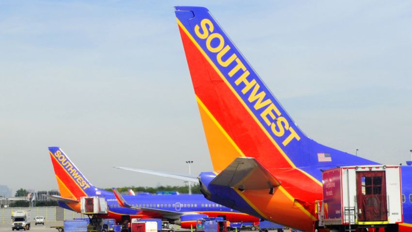 Southwest airlines planes on the tarmac at Chicago's Midway Airport in Chicago on Sepetmber 24, 2015. AFP PHOTO / KAREN BLEIER        (Photo credit should read KAREN BLEIER/AFP/Getty Images)