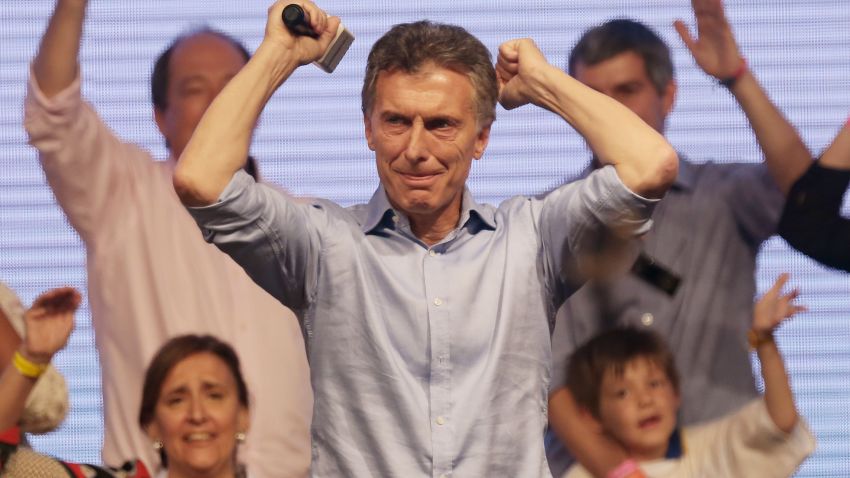 BUENOS AIRES, ARGENTINA - NOVEMBER 22:  Opposition presidential candidate Mauricio Macri celebrates after defeating ruling party candidate Daniel Scioli in a runoff election on November 22, 2015 in Buenos Aires, Argentina. Argentina faced its first presidential election runoff in the history of the country with Macri winning decisively ending 12 years of Peronist rule.  (Photo by Mario Tama/Getty Images,)