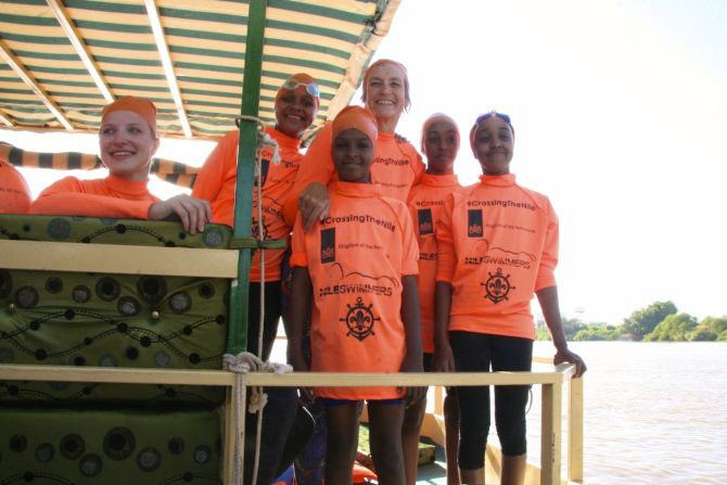The swim was also a bid to to raise awareness of the issue of drowning in the river. Blankhart was joined by six other Dutch Women and seven Sudanese women, all sporting bright orange swimsuits (in keeping with Holland's national colors).