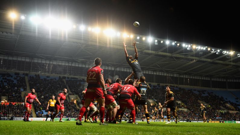 French rugby team Toulon takes on the English team Wasps in a Champions Cup match Sunday, November 22, in Coventry, England.