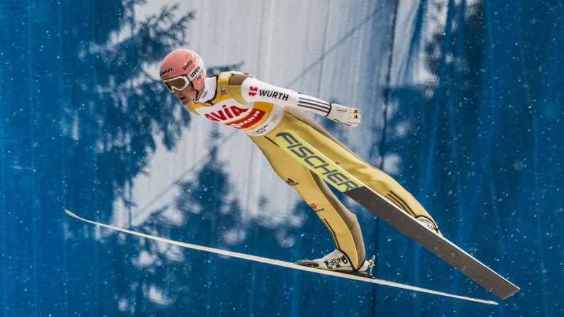 German ski jumper Severin Freund competes at a World Cup event in Klingenthal, Germany, on Sunday, November 22. He finished third in what was the first competition of the season.