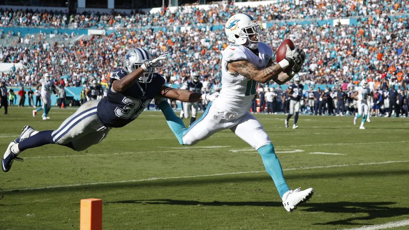 Miami's Kenny Stills pulls in a 29-yard touchdown pass during a home game against Dallas on Sunday, November 22. Dallas would go on to win the game, however, 24-14.