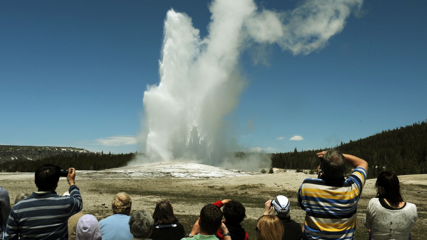 Yellowstone is teeming with weird geothermal water features. <a href="http://www.nps.gov/yell/learn/nature/oldfaithfulgeyserfaq.htm" target="_blank" target="_blank">Old Faithful</a> geyser erupts more frequently than any of the other large geysers in the park, with intervals ranging from 60 to 110 minutes. The water reaches an average height near 130 feet (40 meters). A geyser is a hot spring with constrictions in the pipes, usually near the surface.