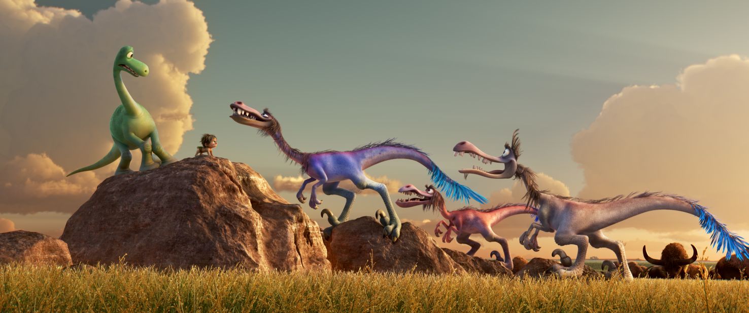 Popular culture has been slow to embrace feathered dinosaurs, which feel so different to the scaly, green creatures of childhood books. But in Disney Pixar's new animated movie "The Good Dinosaur," which takes place in a world where dinosaurs didn't go extinct, the raptors sport hairy mullets. Click through for more movie dinosaurs. 