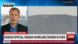 A Russian plane is seen crashing nose-first in northern Syria.