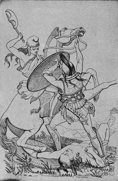 A female Amazon warrior atop a horse swings her battleaxe to strike an enemy male warrior, in this 19th century illustration by T. Williams.<br />"Amazon women were members of nomadic steppe tribes centered on horses and archery," explained Mayor.<br />"Girls and boys learned to ride and shoot arrows at a young age, to defend the tribe. The combination of horses and the bow was the equalizer -- it meant that a female archer could be as fast and deadly as a male."