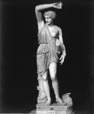 Here, a classical style statue of an Amazon warrior stands in the Vatican Museum, Rome.<br />How have the Amazons been immortalized in art?<br />"The Greeks surrounded themselves with images of Amazons," explained Mayor. "More than 1,000 Greek vases survive depicting the exploits of Amazons." <br />"Amazons were also wildly popular in public wall paintings, carved gems, figurines, statuary, and monumental sculptures on temples such as the Parthenon on the Athenian Acropolis."