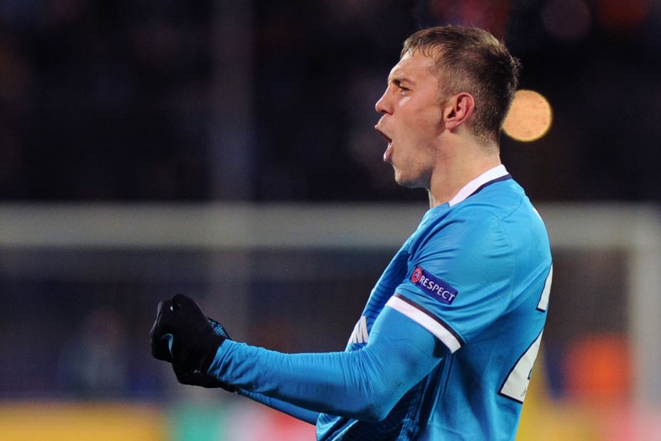 Zenit's Russian forward Artem Dzyuba celebrates after scoring the second goal in the 2-0 win over Valencia to maintain a 100 percent record for the Group H leaders after five games.