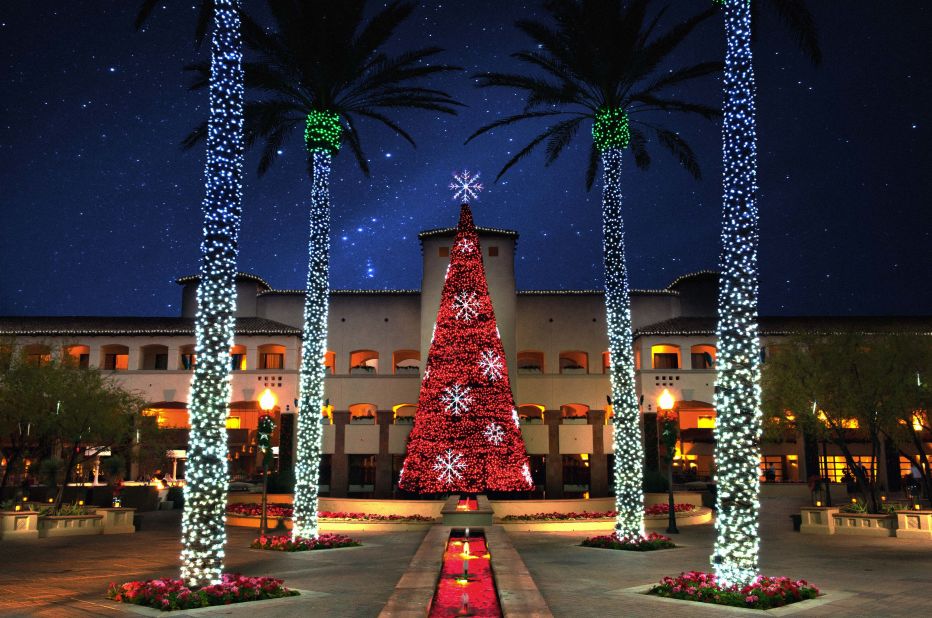 <strong>Fairmont Scottsdale Princess:</strong> Palm trees get dressed up for Christmas at the Fairmont Scottsdale Princess in Scottsdale, Arizona.