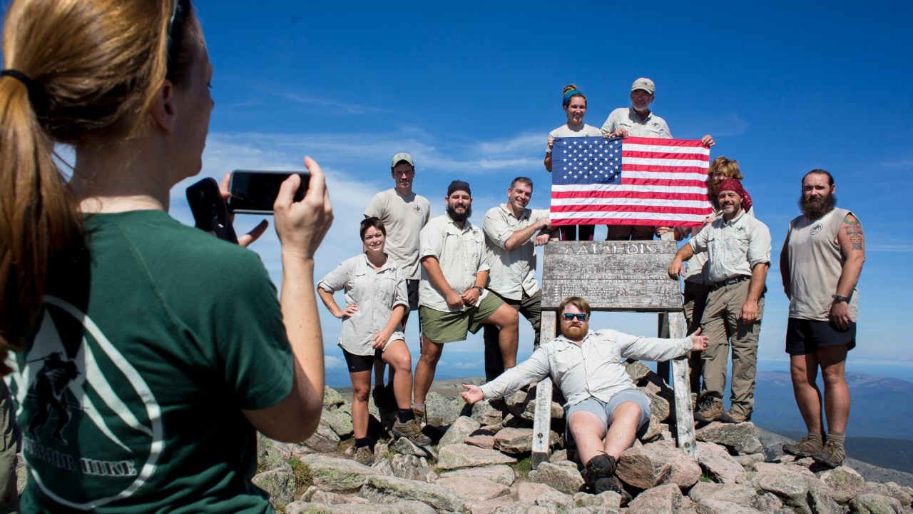 Warrior Hike participants summit Mt. Katahadin in Maine after their six-month journey on the Appalachian Trail.