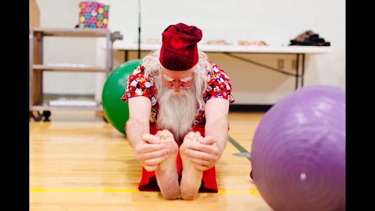 "Santa is a healthy outdoorsman," says Tom Valent, dean of the Charles W. Howard Santa Claus School in Midland, Michigan. His Santas-in-training take a fitness class every year to remain limber. 