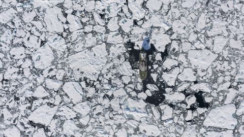 <strong>September 6:</strong> The Arctic Sunrise, a Greenpeace ship, is surrounded by drift ice as it travels off the northeast coast of Greenland. 