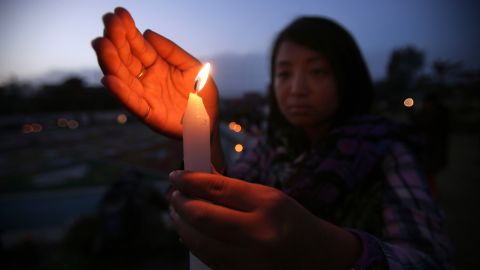 <strong>May 1: </strong>People in Kathmandu, Nepal, hold a candlelight vigil for victims of the earthquake that hit the country a week before.