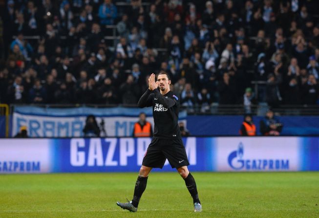 PSG's Zlatan Ibrahimovic receives a standing ovation as he leaves the pitch after his first competitive match against Malmo, the Swede's first professional club. 