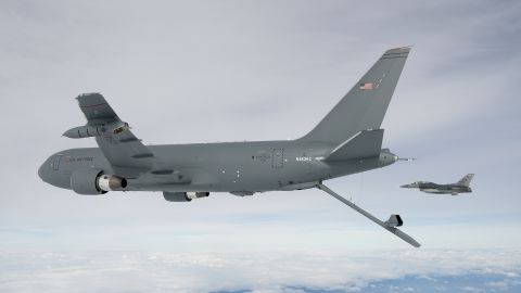 A KC-46A Pegasus deploys its centerline boom in 2015. The boom is the fastest way to refuel aircraft at 1,200 gallons per minute.