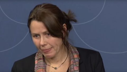 Swedish Deputy Prime Minister Asa Romson fights tears as she announces Sweden's 