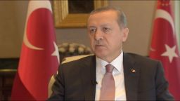 President Recep Tayyip Erdogan says aid was going to Turkmen in Syria.