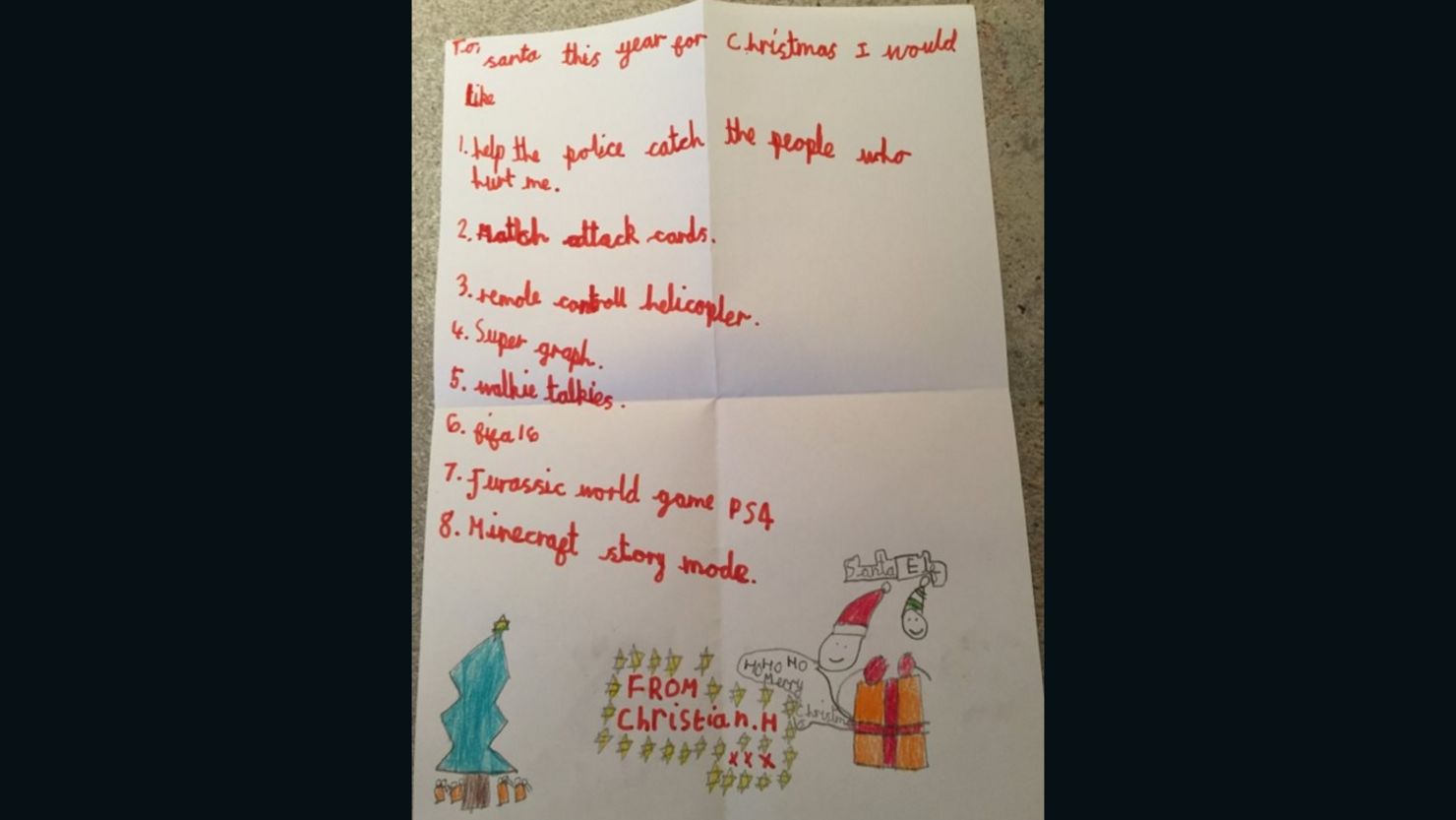 Christian Hickey's letter to Santa.