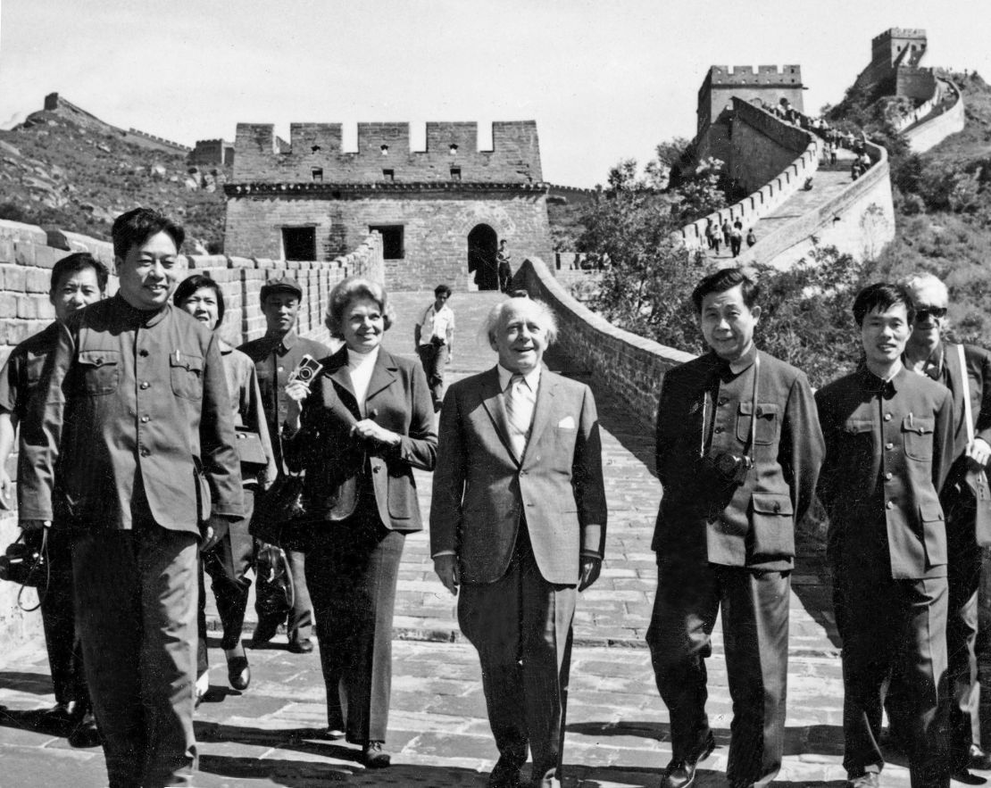 Eugene Ormandy (center), late conductor of the Philadelphia Orchestra, with Chinese conductor Li Delun (left). President Nixon sent the orchestra on a historic trip to China in 1973. 
