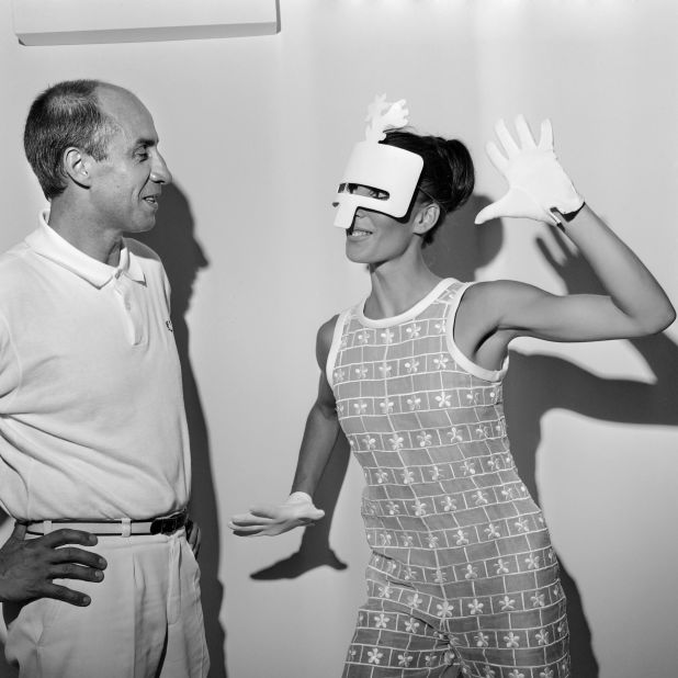 "From early on I was always under the impression that (André Courrèges) was starting a revolution." (Pictured: André Courrèges with a model wearing one of his Haute Couture Autumn-Winter 1967 designs, 1967) 