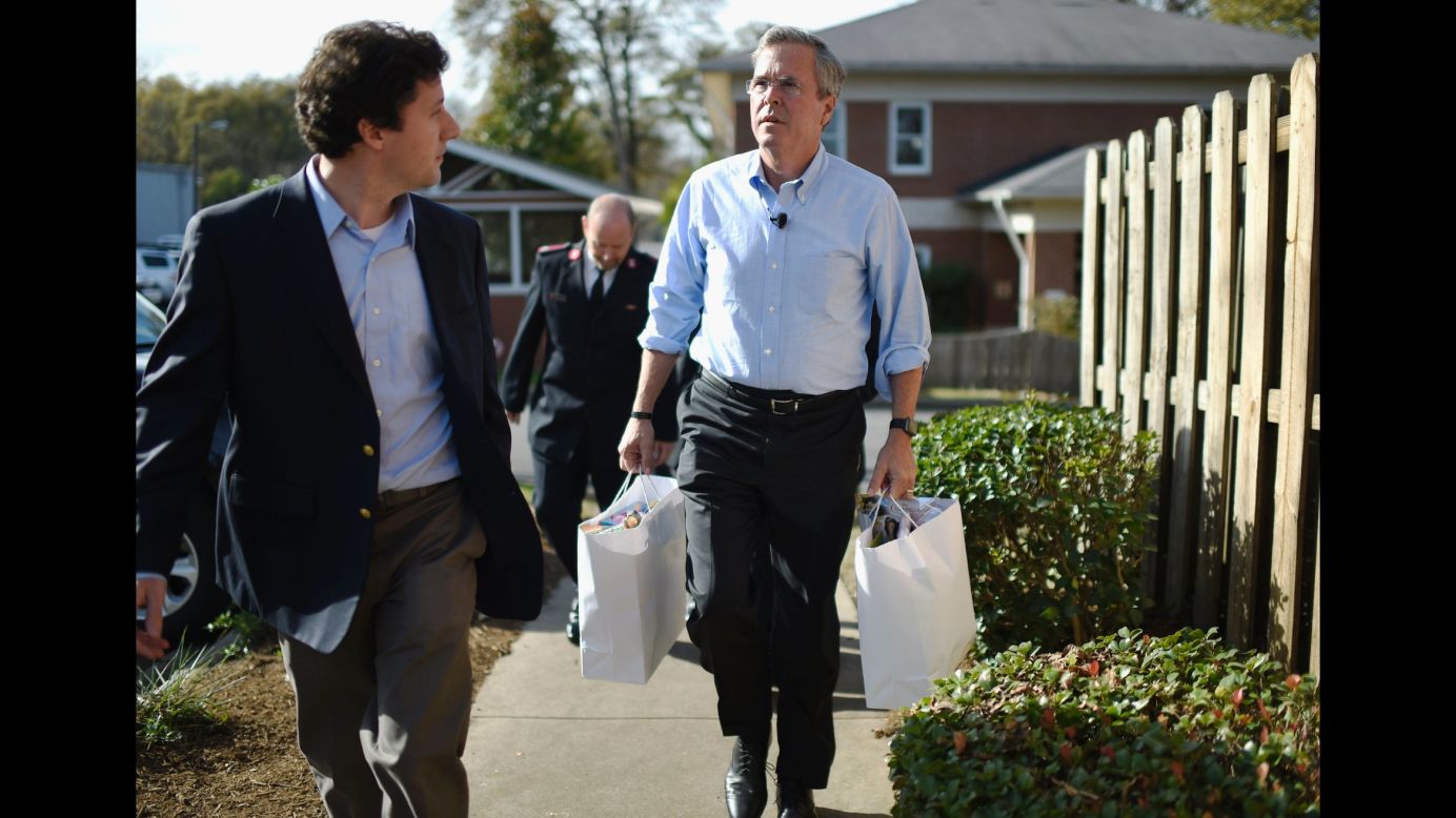 Republican presidential candidate Jeb Bush delivers toys to the Salvation Army in Greenville, South Carolina, on Tuesday, November 24.