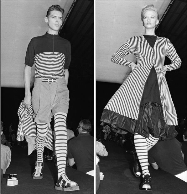 After stints at Pierre Cardin and Jean Patou, Gaultier founded his own label in 1976. His collections often reference androgyny, punk and French history, and balance humor with impeccable craftsmanship. (Pictured: Models walk Jean Paul Gaultier's Spring-Summer 1987 runway, 1986) 