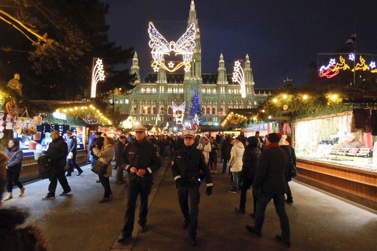 In Vienna, Austria, Rathausplatz in front of City Hall is transformed into a sparkling Christmas market.  
