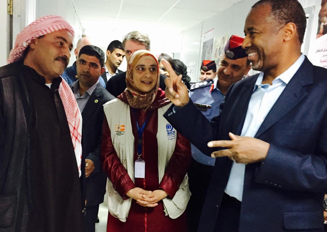 Republican presidential candidate Ben Carson traveled to Jordan to visit with Syrian refugees on Saturday, November 28. Carson said he made the trip to "see with my own eyes this great human tragedy."