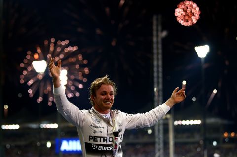 Nico Rosberg savors his victory in the season-ending Abu Dhabi GP -- his third in a row for all-conquering Mercedes.