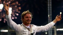 Nico Rosberg celebrates in Parc Ferme after winning the Abu Dhabi GP in fine style.