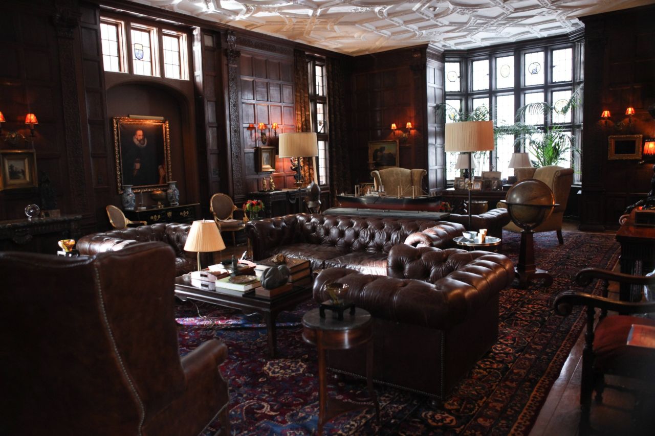 "Gotham's" sets range from grimy to opulent, like the living room of Wayne Manor.