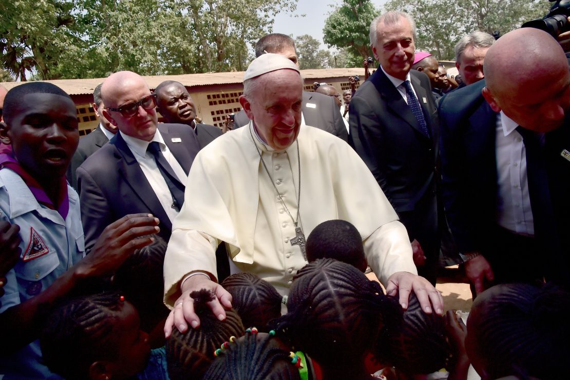 Pope Francis blesses children in a refugee camp Sunday in Bangui.