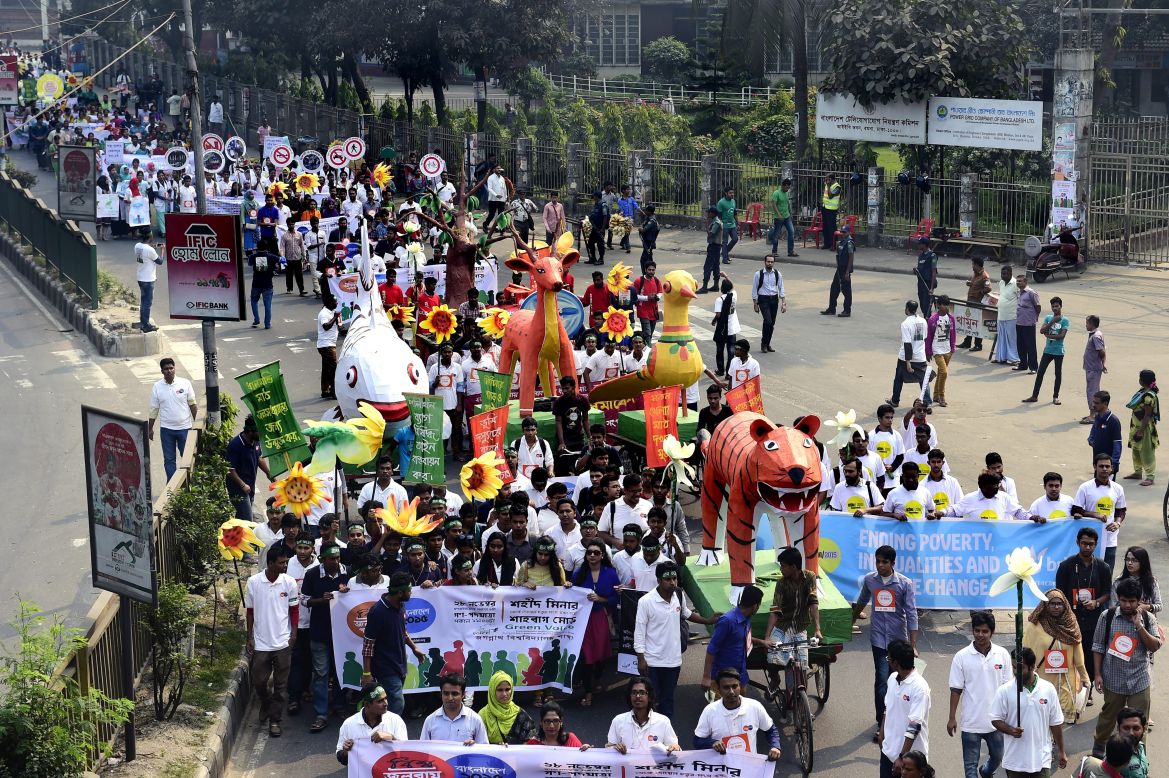 People attend a rally in Dhaka, Bangladesh.
