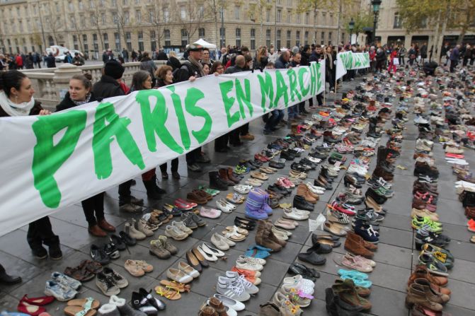 Climate activists organized a silent march in Paris on Sunday to avoid defying a ban on mass protest on Sunday, November 29. More than 140 world leaders are gathering in Paris for high-stakes climate talks that start Monday, and activists are holding marches and protests around the world to urge them to reach a strong agreement to slow global warming.