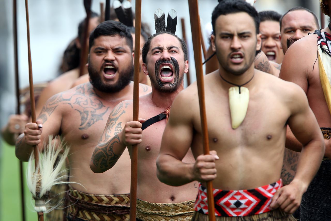 Maori warriors perform at the public service for Lomu, who was of Tongan descent. 