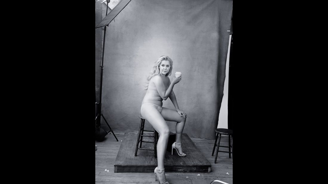 Comedian Amy Schumer's photograph from the calendar went viral after she proudly shared it on Twitter. According to Leibovitz, she had to ask Schumer to "put the underpants on." 