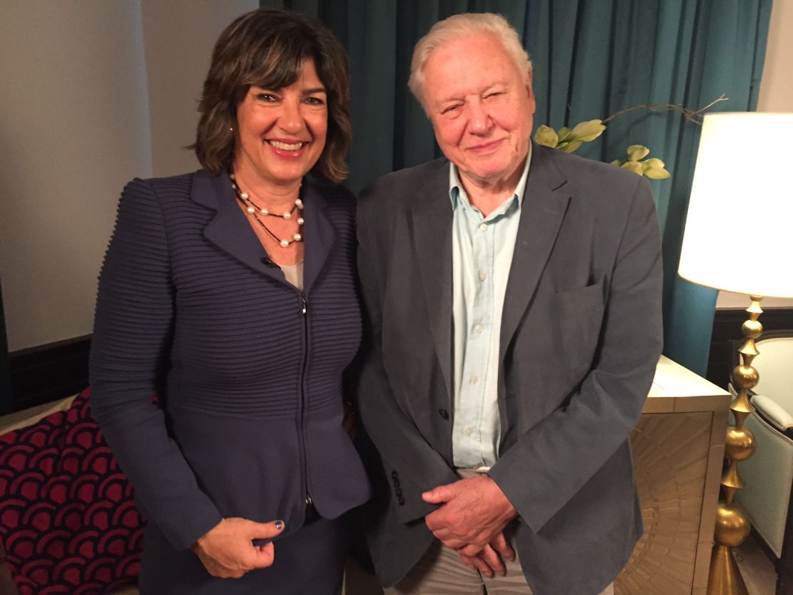 Attenborough with CNN's Christiane Amanpour in Paris as the COP21 cliamte conference began.