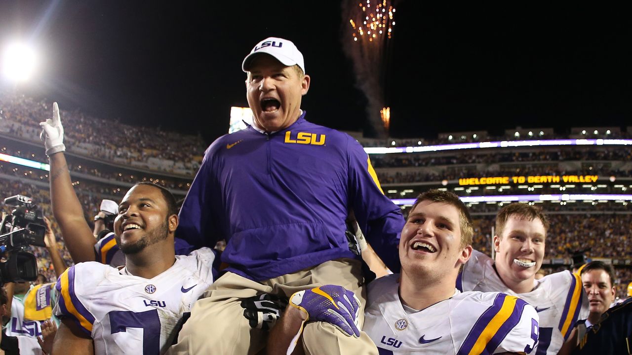 LSU head coach Les Miles is carried off the field by his players after a 19-7 home win over Texas A&M on Saturday, November 28. There were reports leading up to the game that Miles' job was in jeopardy, but the school's athletic director <a href="http://bleacherreport.com/articles/2593928-les-miles-will-remain-as-lsu-head-coach-latest-details-comments-reaction" target="_blank" target="_blank">confirmed afterward that Miles would not be let go.</a>