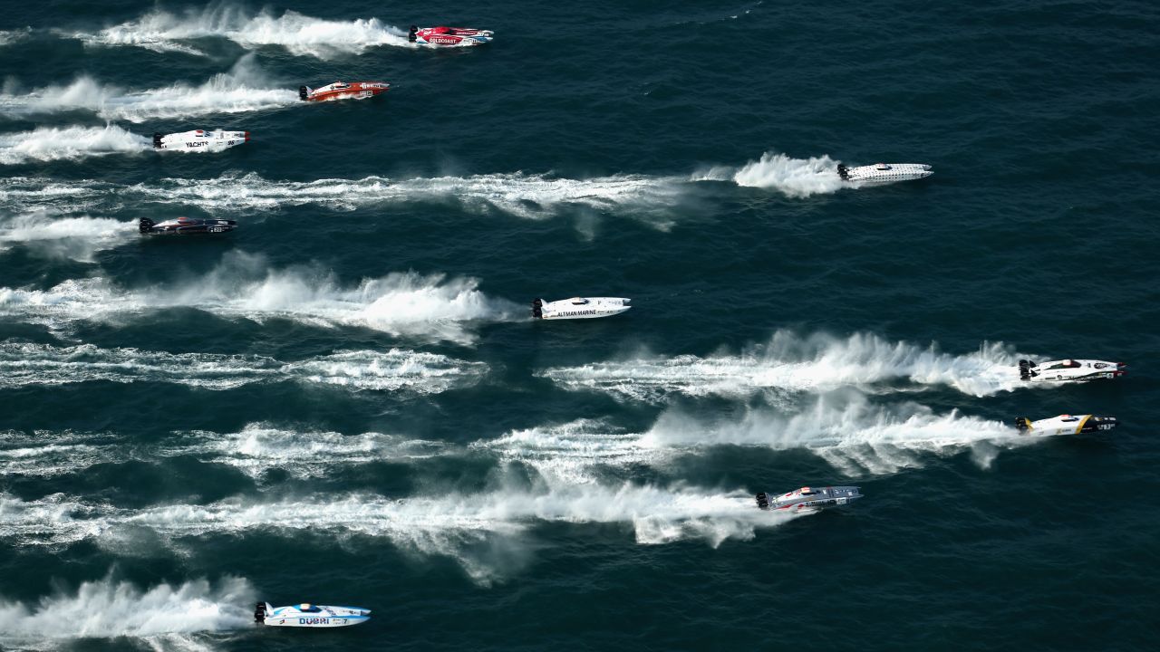 Powerboats race Friday, November 27, at the Abu Dhabi Grand Prix in the United Arab Emirates.