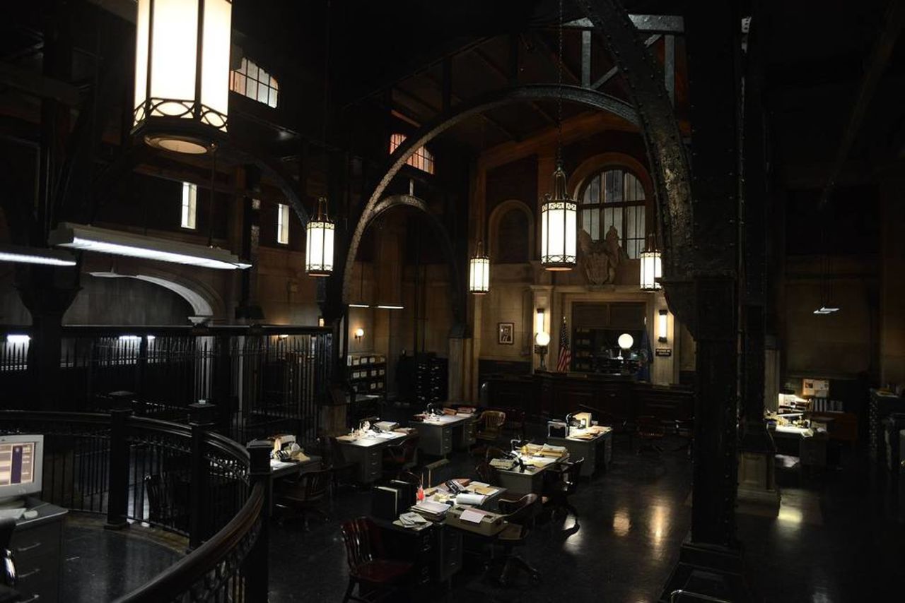 A view of the other side of the expansive police station set.