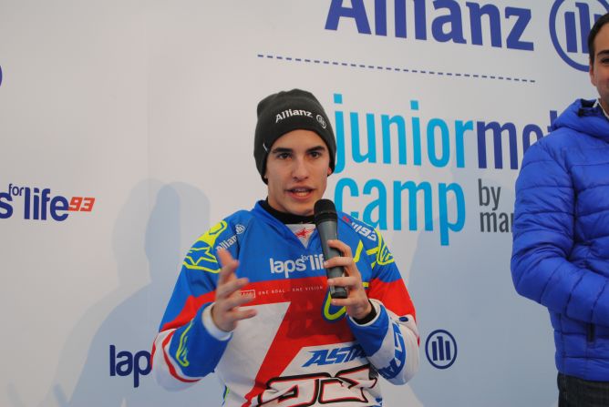 After a hectic MotoGP season, Marquez has been helping young riders at a training camp in Spain.