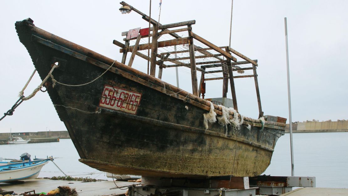 A ship found in mid-November off Noto Peninsula that was towed to the shore. 