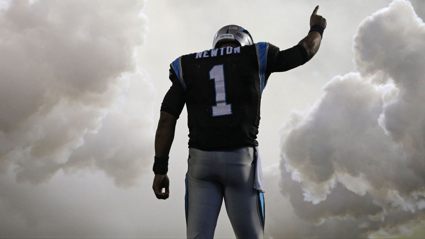 Carolina Panthers quarterback Cam Newton is introduced before an NFL game in Charlotte, North Carolina, on Monday, November 2.